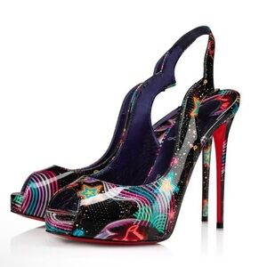 Christian Louboutin Hot Chick Leather Heels Sling Pumps Starlight Alta Scallop